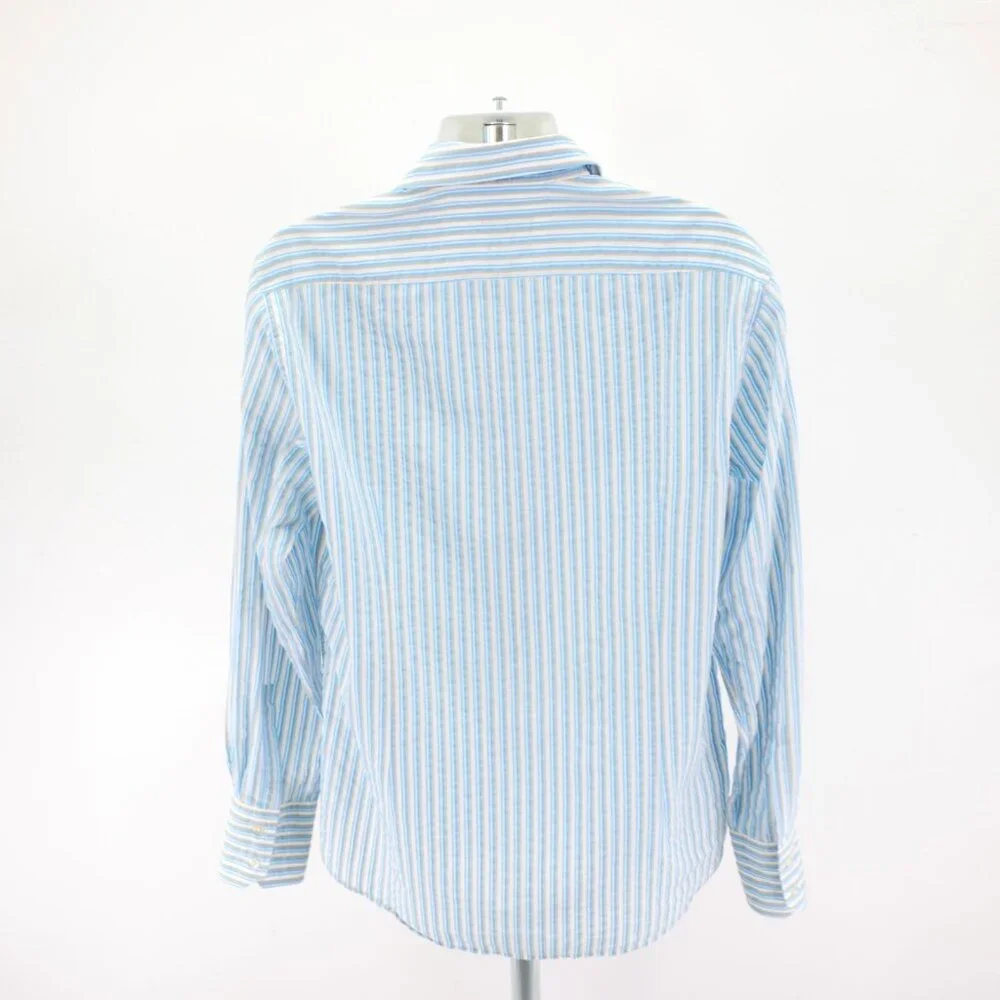 Hugo Boss Slim Fit Blue Tan‎ White Striped XL Collared Dress Shirt Long Sleeve - Picture 6 of 10